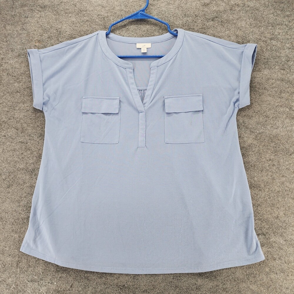 J Jill Shirt Womens Medium Short Sleeve Blue V Neck